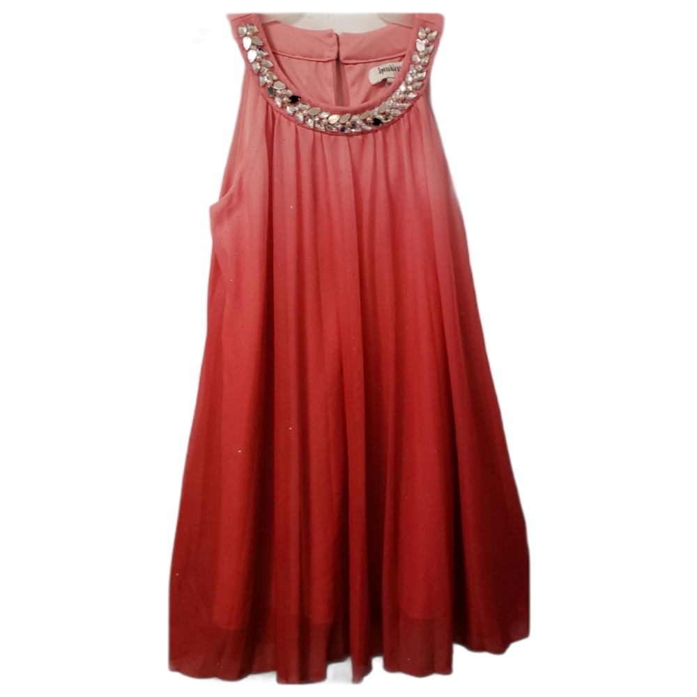 Speechless Jewel Neckline Pleated Sheer Dress